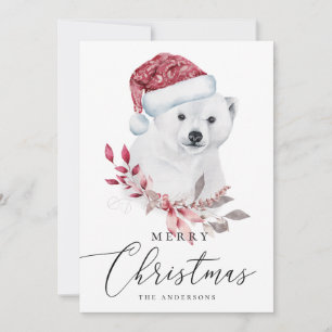 Cartes Pour Fêtes Annuelles Joyeux Noël. Ours polaire aquarelle. Animal