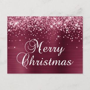 Cartes Pour Fêtes Annuelles Joyeux Noël Pailleté Rouge Bourgogne Feuille D'alu