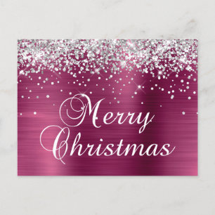 Cartes Pour Fêtes Annuelles Joyeux Noël Paillettes Argent Papier Aluminium Vin