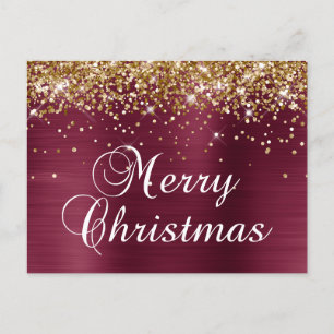 Cartes Pour Fêtes Annuelles Joyeux Noël Paillettes Dorées Rouge Bourgogne Feui