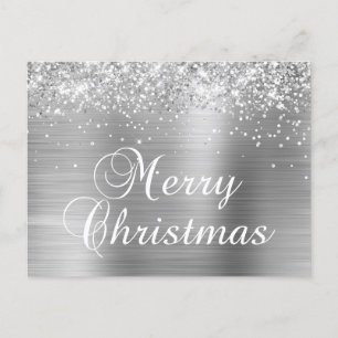 Cartes Pour Fêtes Annuelles Joyeux Noël Paillettes Faux Métal Argenté