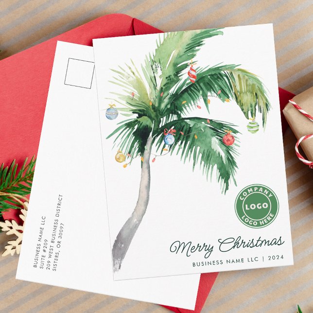 Cartes Pour Fêtes Annuelles Joyeux Noël Palm Tree Coastal Business Logo (Business Logo Palm Tree Christmas Company Greeting Postcard)