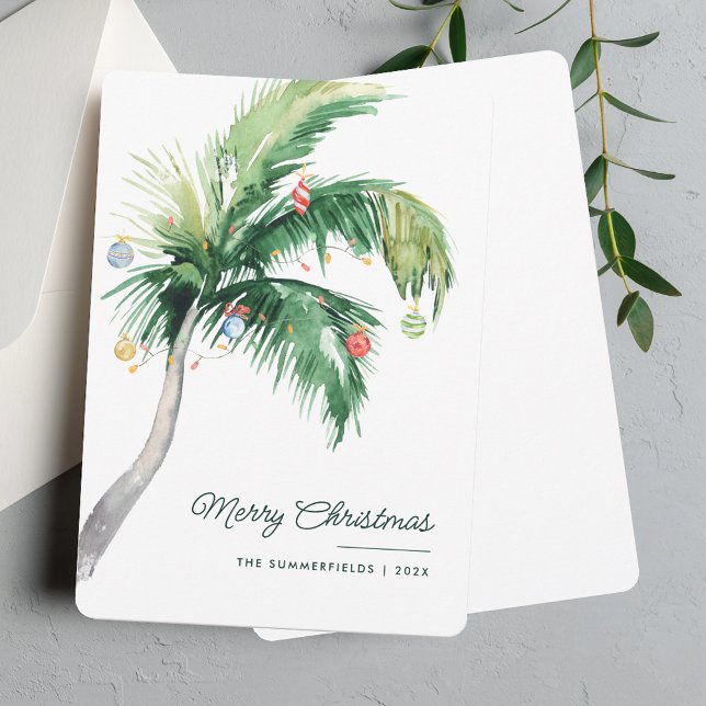 Cartes Pour Fêtes Annuelles Joyeux Noël Palm Tree Famille côtière (Tropical Palm Tree Christmas Holidays Greetings)