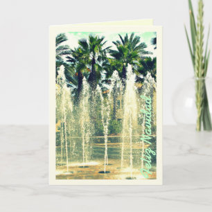 Cartes Pour Fêtes Annuelles Joyeux Noël Palmiers et Fontaine Vintage Photo