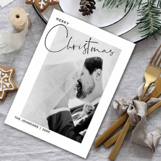 Cartes Pour Fêtes Annuelles Joyeux Noël Papier à main photo Premier Noël (Sharing our happiest moment with the world—newly married and filled with joy this holiday season!)