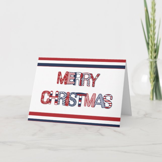 Cartes Pour Fêtes Annuelles Joyeux Noël Patriotique en Rouge Blanc & Bleu (Devant)