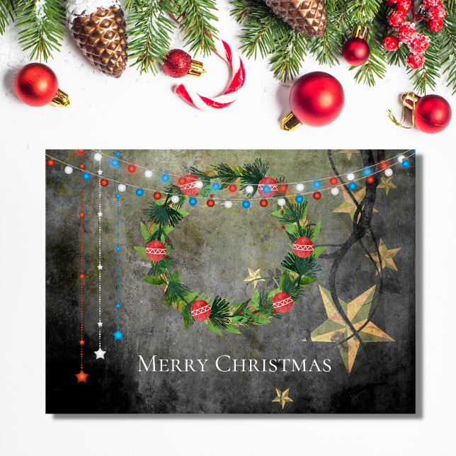 Cartes Pour Fêtes Annuelles Joyeux Noël patriotique Étoiles en lumières, couro (Créateur téléchargé)