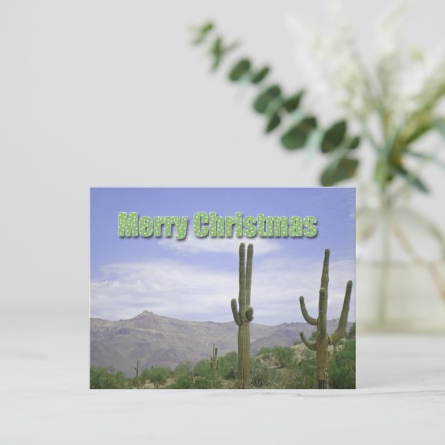 Cartes Pour Fêtes Annuelles Joyeux Noël Paysage du Sud-Ouest avec Saguaros (Debout devant)