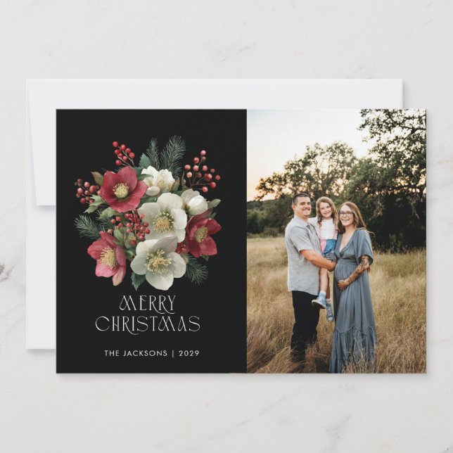 Cartes Pour Fêtes Annuelles Joyeux Noël Peinture Hellebore Conception de vacan (Devant)