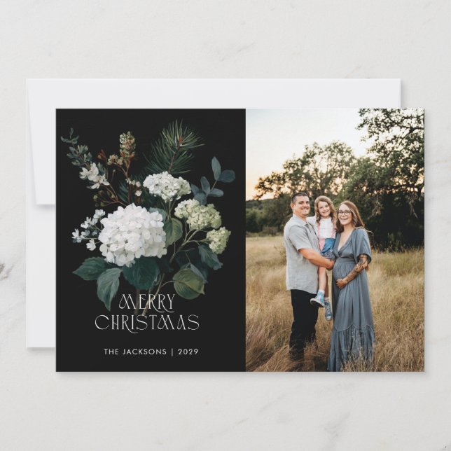 Cartes Pour Fêtes Annuelles Joyeux Noël Peinture Hydrangea Conception de vacan (Devant)