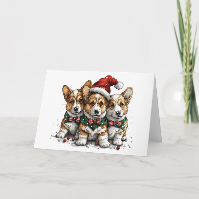Cartes Pour Fêtes Annuelles Joyeux Noël Pembroke Welsh Corgi Puppies (Devant)