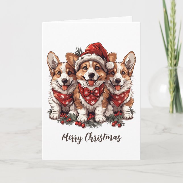 Cartes Pour Fêtes Annuelles Joyeux Noël Pembroke Welsh Corgi Puppies (Devant)