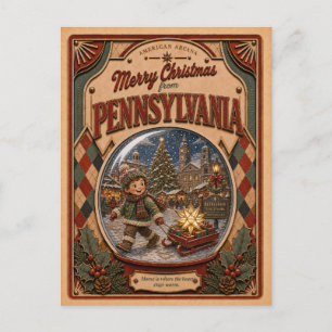 Cartes Pour Fêtes Annuelles Joyeux Noël Pennsylvanie Vintage Boule à Neige