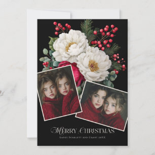 Cartes Pour Fêtes Annuelles Joyeux Noël Peony Floral vacances 2 photo