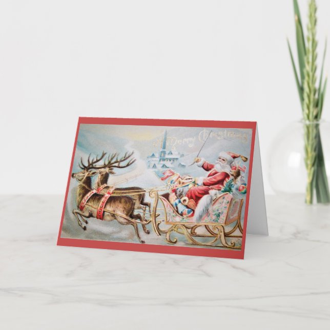Cartes Pour Fêtes Annuelles Joyeux Noël - Père Noël à Sleigh (Devant)