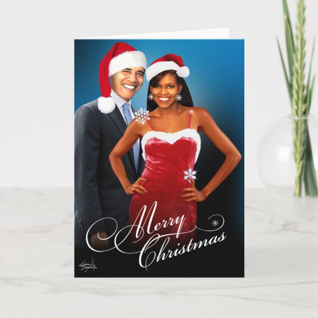 Cartes Pour Fêtes Annuelles Joyeux Noël Père Noël Barack Michelle Obama (Devant)