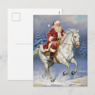Cartes Pour Fêtes Annuelles Joyeux Noël Père Noël chevauchant un cheval blanc