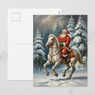 Cartes Pour Fêtes Annuelles Joyeux Noël Père Noël chevauchant un cheval blanc