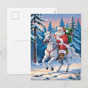 Cartes Pour Fêtes Annuelles Joyeux Noël Père Noël chevauchant un cheval blanc