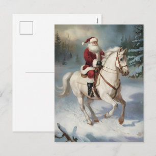 Cartes Pour Fêtes Annuelles Joyeux Noël Père Noël chevauchant un cheval blanc