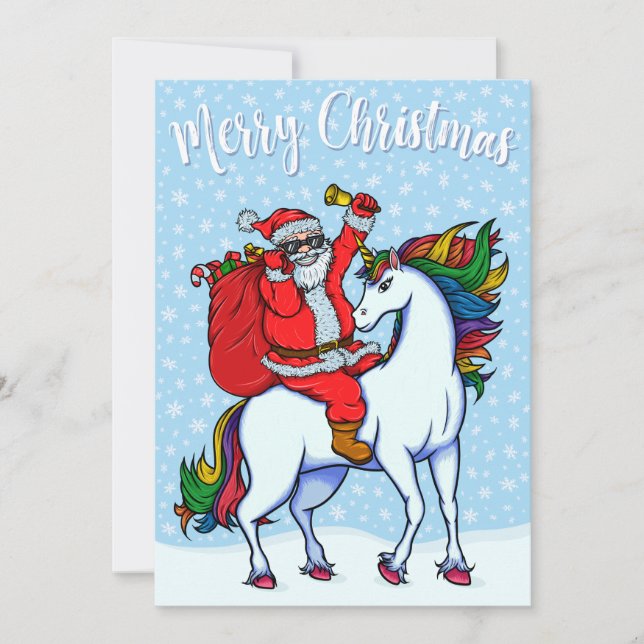 Cartes Pour Fêtes Annuelles Joyeux Noël Père Noël équitation Unicorn (Devant)