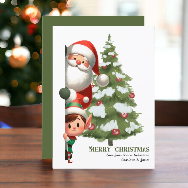 Cartes Pour Fêtes Annuelles Joyeux Noël Père Noël et elfe Personnalisé (Merry Christmas Santa Claus & Elf Personalized Holiday Card from Ricaso. digital download available)
