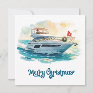 Cartes Pour Fêtes Annuelles Joyeux Noël Père Noël naviguant sur un yacht
