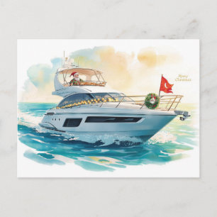 Cartes Pour Fêtes Annuelles Joyeux Noël Père Noël naviguant sur un yacht