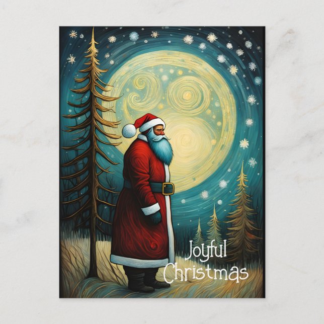 Cartes Pour Fêtes Annuelles Joyeux Noël Père Noël Pleine lune Arbre (Devant)