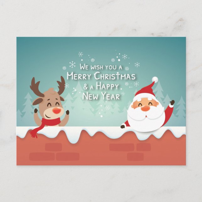 Cartes Pour Fêtes Annuelles Joyeux Noël Père Noël Reindeer Famille (Devant)
