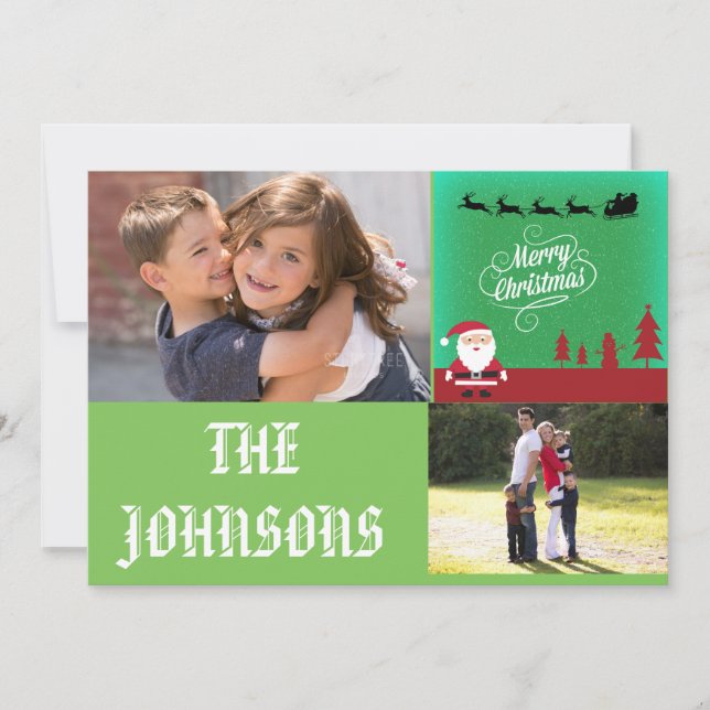 Cartes Pour Fêtes Annuelles Joyeux Noël Père Noël Reindeers Red Snowman Trees (Devant)