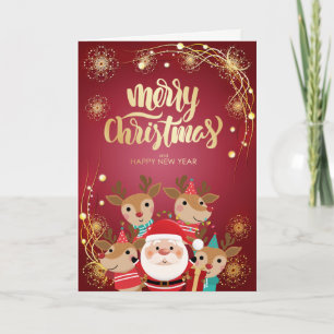 Cartes Pour Fêtes Annuelles Joyeux Noël,Père Noël,Rennes, Rouge