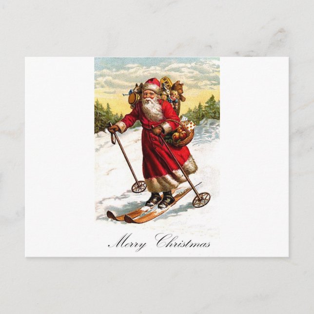 Cartes Pour Fêtes Annuelles Joyeux Noël Père Noël Ski (Devant)
