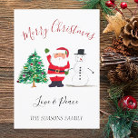 Cartes Pour Fêtes Annuelles Joyeux Noël Père Noël Snowman<br><div class="desc">Joyeuse carte de Noël. Aquarelle Père Noël,  bonhomme de neige,  sapin de Noël,  non photo,  carte traditionnelle. Veuillez le personnaliser avec vos détails.</div>