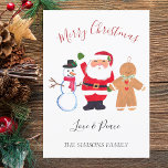 Cartes Pour Fêtes Annuelles Joyeux Noël Père Noël Snowman<br><div class="desc">Joyeuse carte de Noël. Aquarelle Père Noël,  bonhomme de neige,  pain d'épices,  carte traditionnelle. Veuillez le personnaliser avec vos détails.</div>