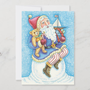 Cartes Pour Fêtes Annuelles Joyeux Noël, Père Noël sur boule de neige avec jou