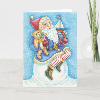 Cartes Pour Fêtes Annuelles Joyeux Noël, Père Noël sur boule de neige avec jou