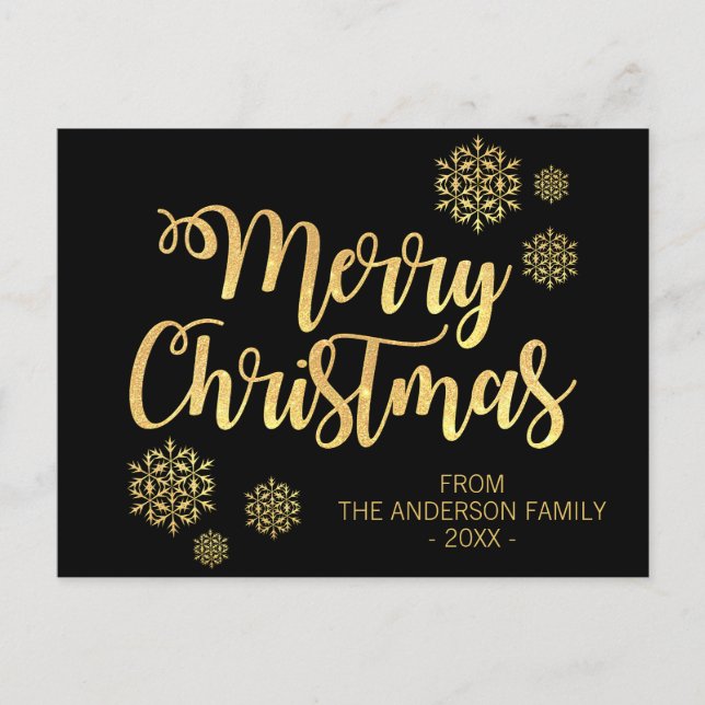 Cartes Pour Fêtes Annuelles Joyeux Noël personnalisé avec paillettes noires et (Devant)