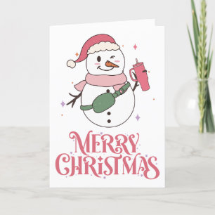 Cartes Pour Fêtes Annuelles Joyeux Noël personnalisé Bonhomme de neige rose po