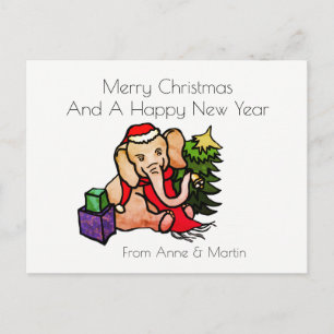Cartes Pour Fêtes Annuelles Joyeux Noël Personnalisé Cute Cartoon Elephant