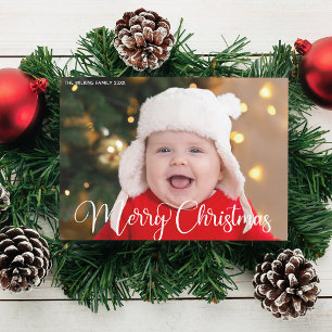 Cartes Pour Fêtes Annuelles Joyeux Noël personnalisé photo de script blanc