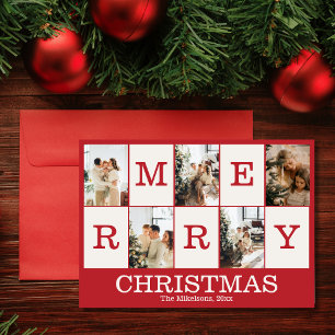 Cartes Pour Fêtes Annuelles Joyeux Noël personnalisé Red Multi Photo