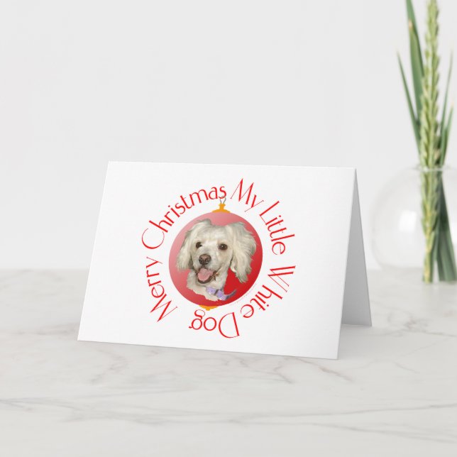 Cartes Pour Fêtes Annuelles Joyeux Noël Petit Chien Blanc Poodé / Bichon (Devant)