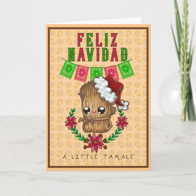 Cartes Pour Fêtes Annuelles Joyeux Noël - Petit Tamale (jaune) Bi-lingue (Devant)
