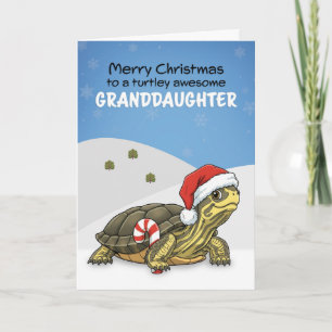 Cartes Pour Fêtes Annuelles Joyeux Noël Petite-fille Tortue au Chapeau de Père