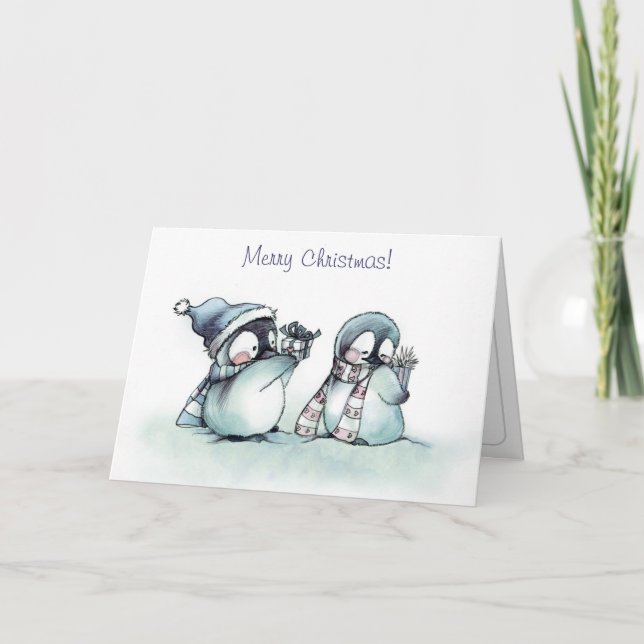 Cartes Pour Fêtes Annuelles Joyeux Noël - Petits pingouins (Devant)