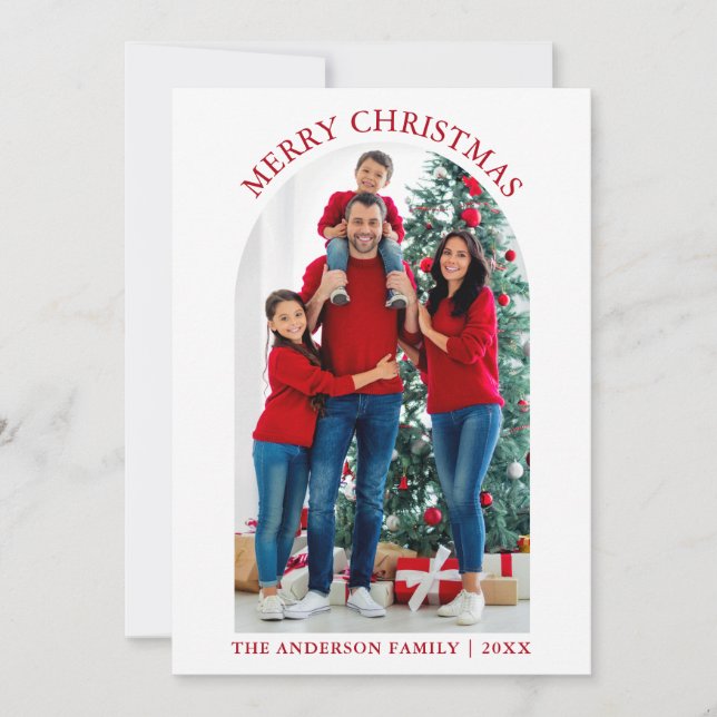 Cartes Pour Fêtes Annuelles Joyeux Noël Photo Arche Snowflakes Rouge (Devant)