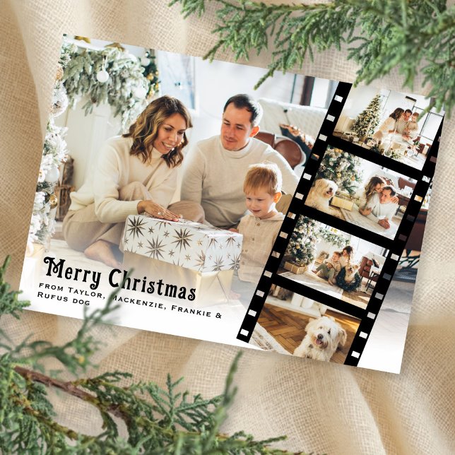 Cartes Pour Fêtes Annuelles Joyeux Noël Photo Bande de film personnalisée (Merry Christmas Photo Personalized Film Strip Holiday Card by Ricaso Add 5 photographs and own text)
