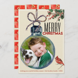 Cartes Pour Fêtes Annuelles Joyeux Noël Photo Bauble Style Vintage unique