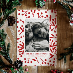 Cartes Pour Fêtes Annuelles Joyeux Noël. Photo botanique florale d'hiver rouge